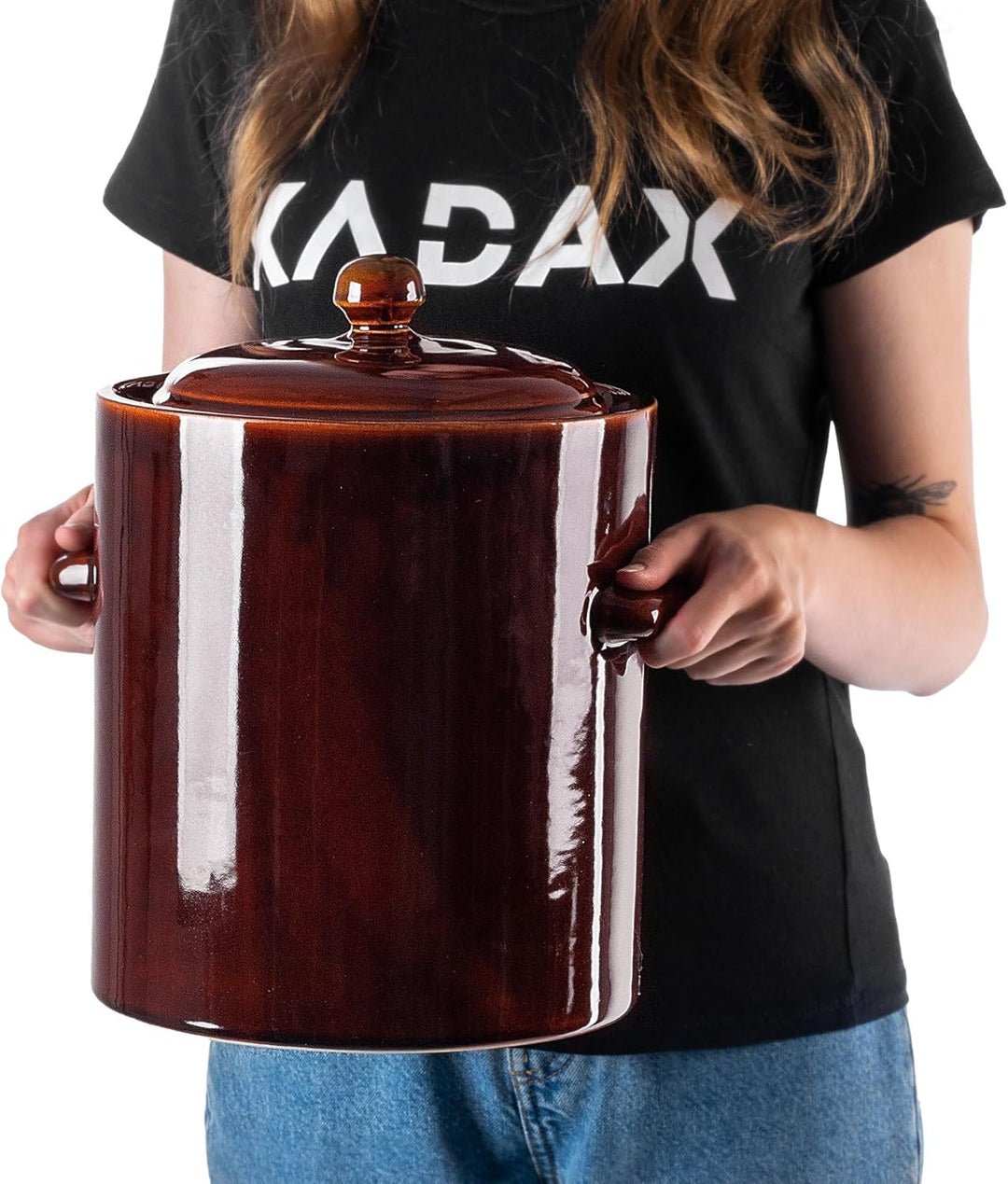 KADAX 10L Steinzeugtopf, Dichter Keramiktopf mit Deckel, Spülmaschinenfester Steinguttopf, handgefer