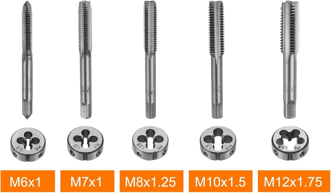 QUARKZMAN 12 Stück Metrisches Gewindebohrer Und Schneideisen Set M6-M12 Set Schraubengewindebohrer S