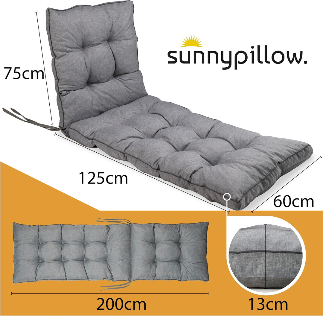sunnypillow Liegenauflage 200 x 60 - Auflage für Gartenliege extra dick 13cm - Outdoor, wasserdicht,