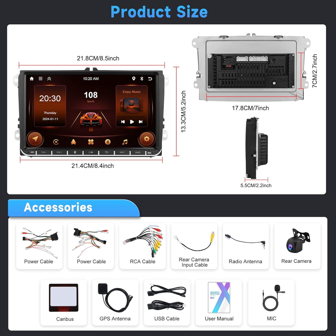 2G+64G Android 15 Autoradio für VW Golf 5 6 Passat Jetta Caddy EOS T5 Tiguan Touran CC Polo 9 Zoll H