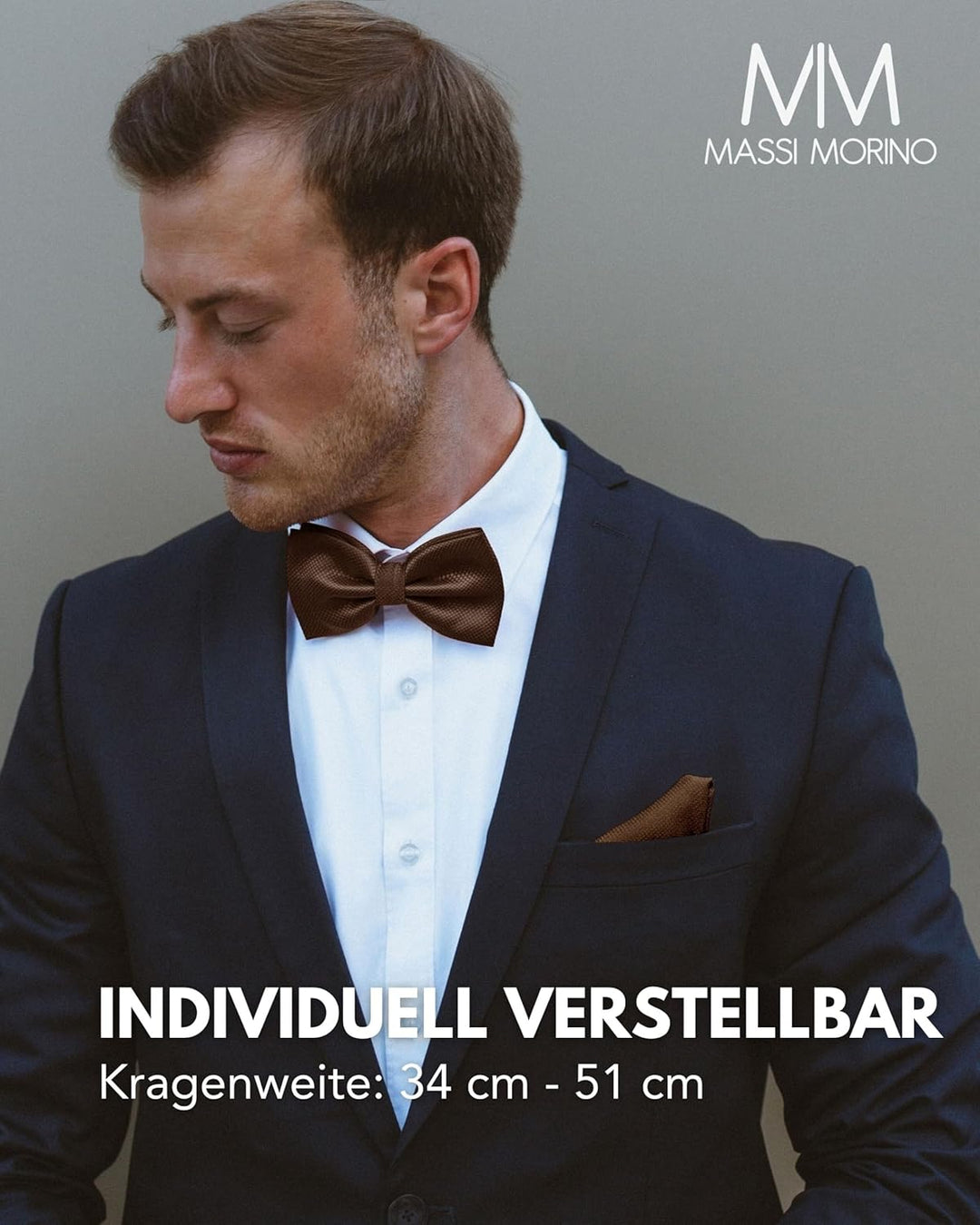 Massi Morino Fliege mit Einstecktuch für Herren Set - Anzug Herrenfliege zur Hochzeit - Verstellbare