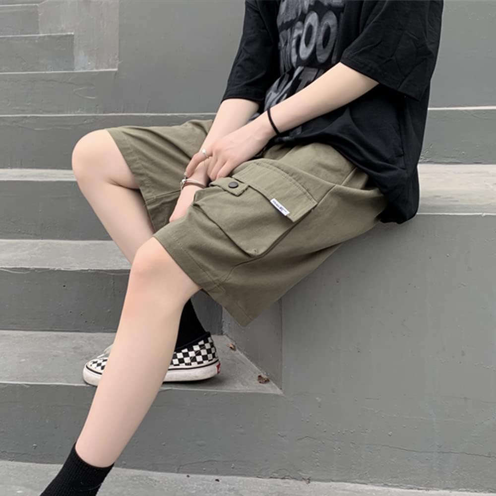 Kurze Hose Damen Knielang Bermuda Cargo Shorts Sommer Loose Fit Casual Harajuku L Army Green, L Army