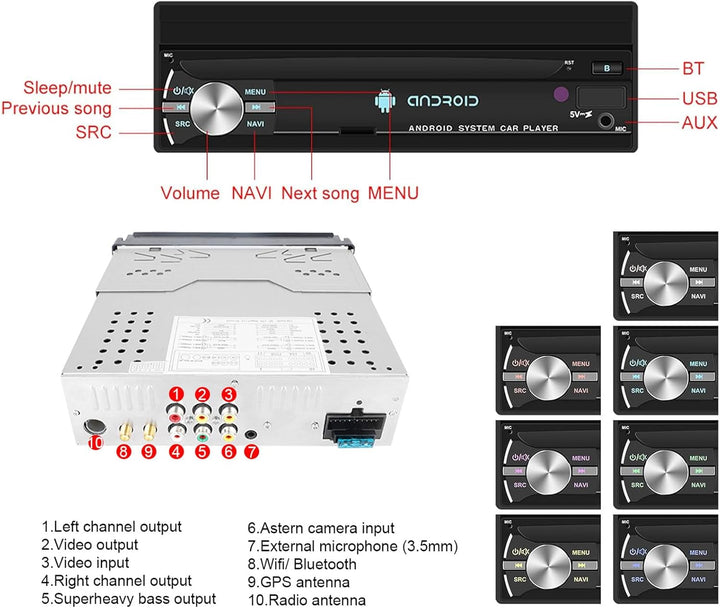 Android Autoradio mit GPS-Navigation, WiFi, Bluetooth, 7-Zoll-Touchscreen 1 Din Auto Multimedia Play