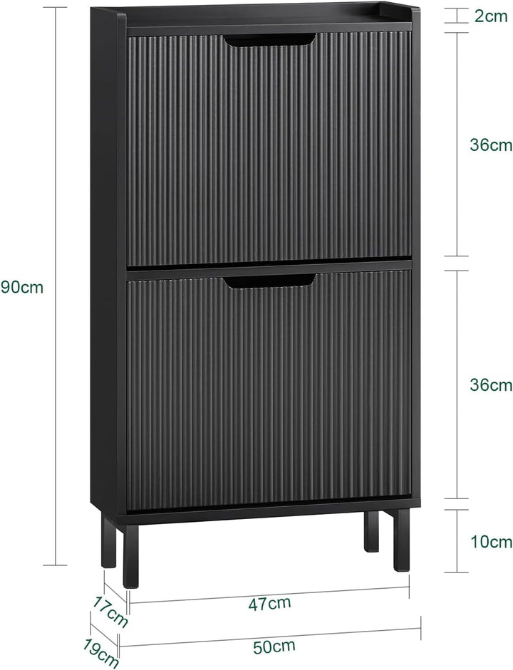 SoBuy Schuhschrank schmal mit 2 Klappen Platzsparender Schuhkipper Hoch Kommode Schuhregal geschloss