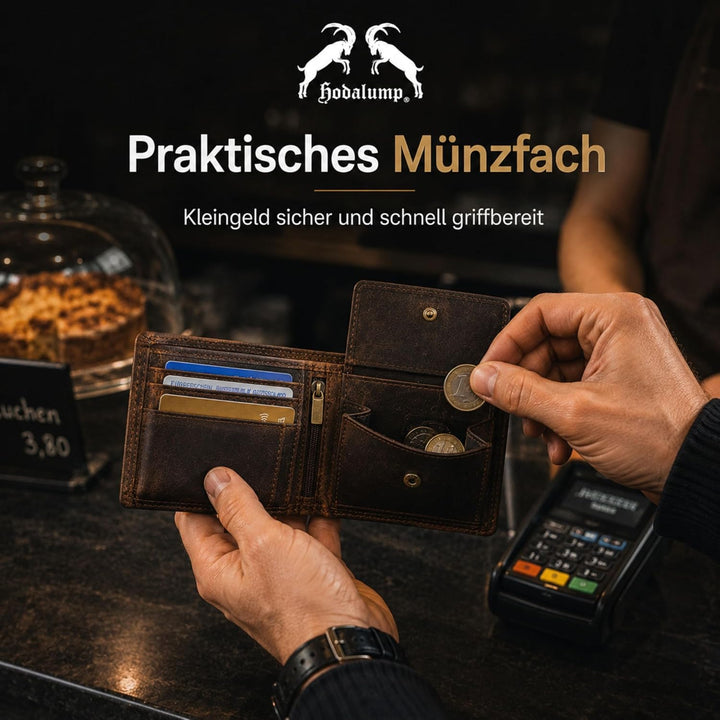 Echt-Leder Geldbörse • Premium Geldbeutel für Damen und Herren mit RFID-Schutz • Langlebiges Portmon