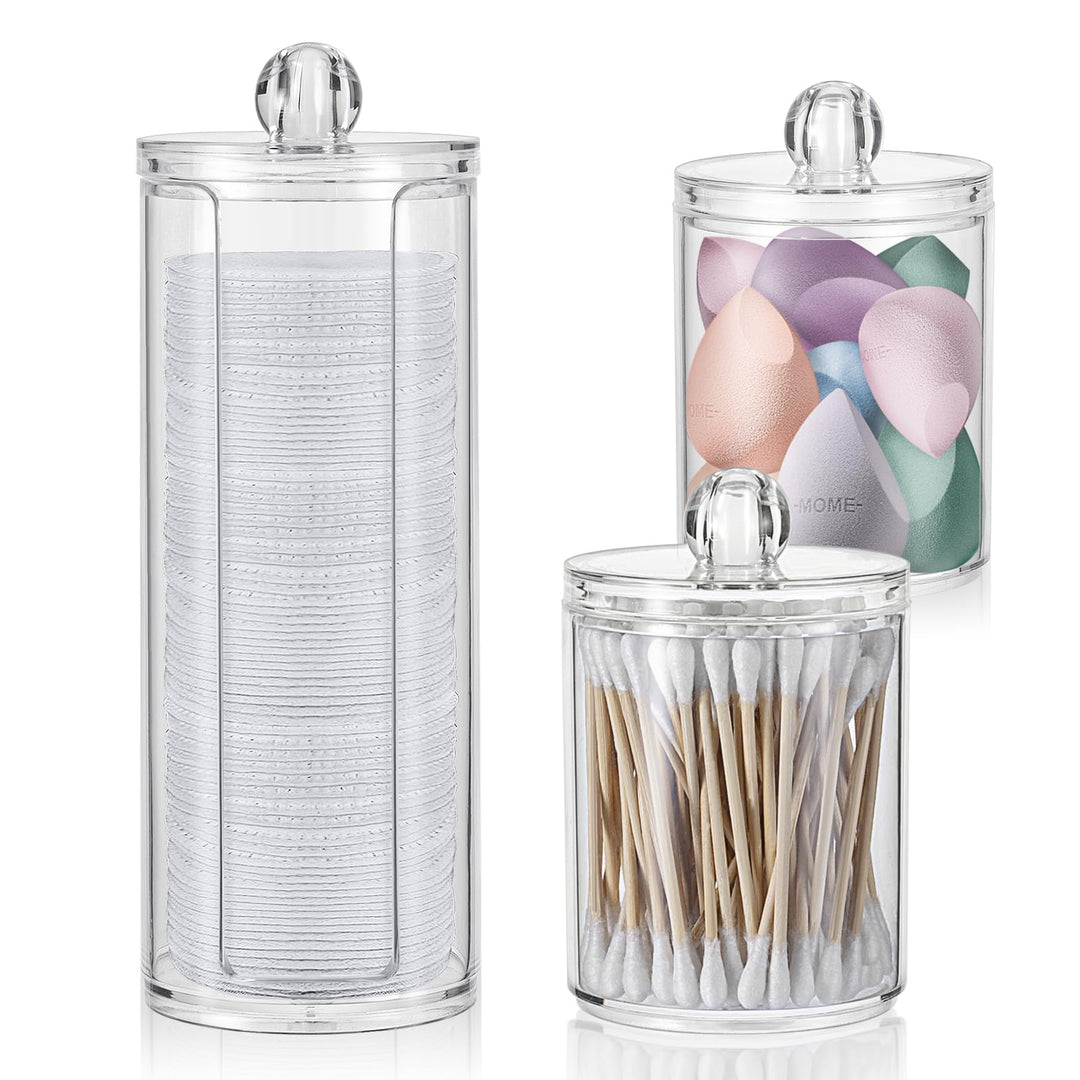 3 Stk Wattepadspender，Schminktisch Zubehör，Bathroom Organizer，Wattepads Aufbewahrung mit Deckel，Watt