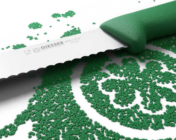 Giesser seit 1776 - Made in Germany - Brotmesser grün, Basic Green, Klinge 21 cm, Wellenschliff, rut