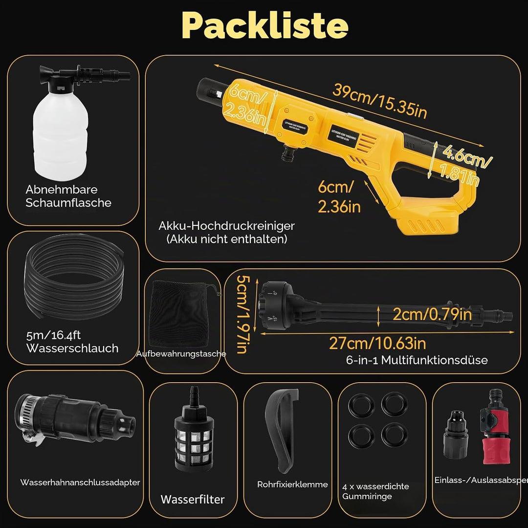 Akku-Hochdruckreiniger für Dewalt 20 V Akku, 21000 U/min, 1000 PSI, tragbarer Handreiniger mit 6-in-