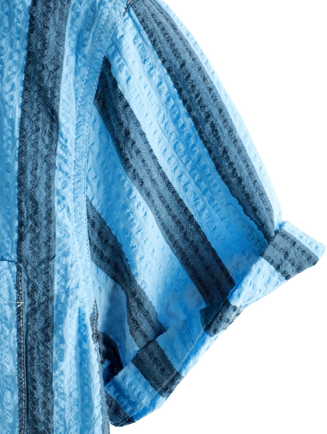 VATPAVE Herren Gestreifte Sommerhemd Casual Button Down Kurzarm Strand HawaiiHemd S Aquablau Schwarz