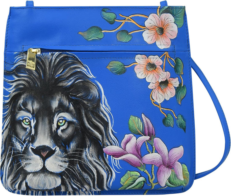 Anuschka Damen Cross Body aus Leder, handbemalt, Sapphire King