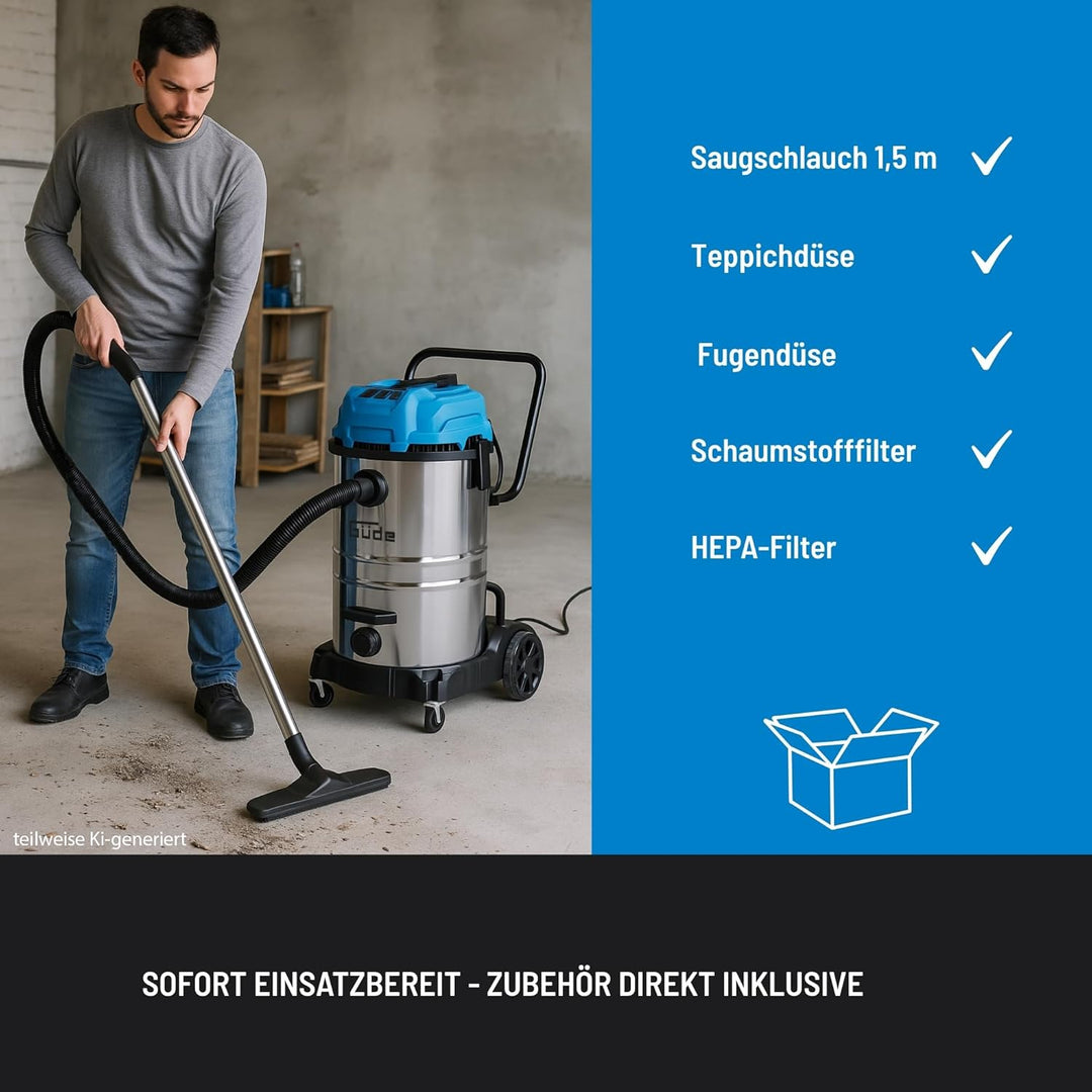 Güde GNTS 3-60L Nass-Trockensauger - 230 Volt, 3600 Watt aus 3 Elektromotoren, 190 Millibar Unterdru