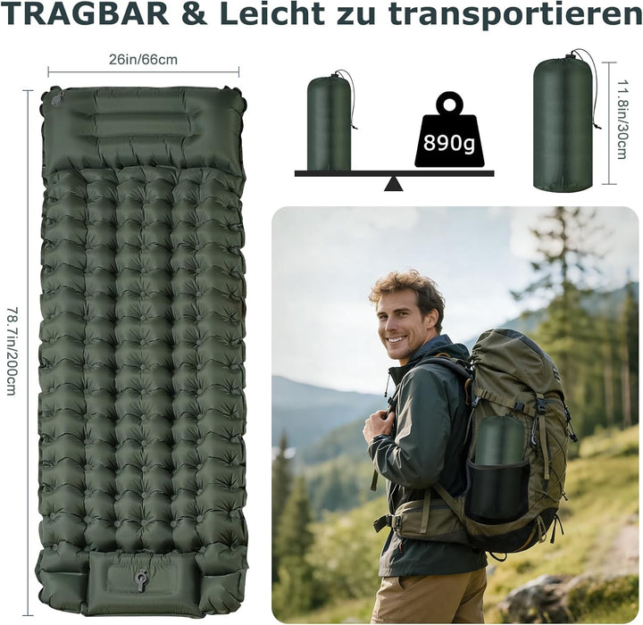 Isomatte Ultraleicht,Luftmatratze Camping,Aufblasbar Matratze mit Fuss pumpe,Tragbar Air Mattress bi
