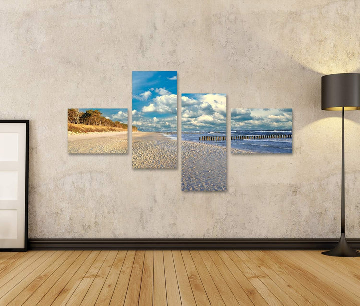islandburner Bild auf Leinwand Ostsee Bilder Wandbilder Poster Leinwand 150x80cm - 4 Teile, Leinwand