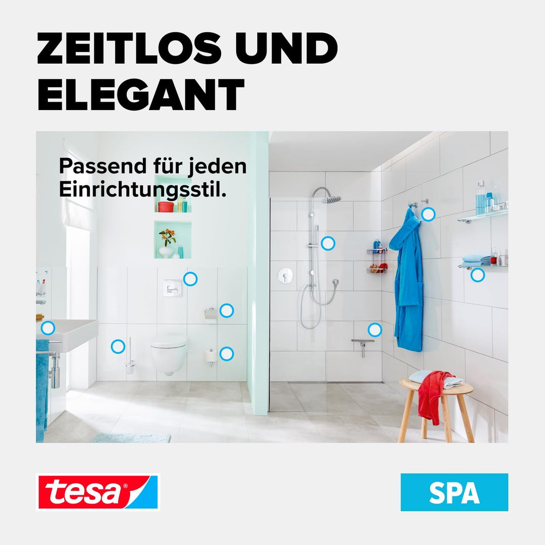 tesa SPAA Duschwischer, verchromt, rostfrei, inkl. Halterung und Klebelösung, weiche Gummilippe, 175