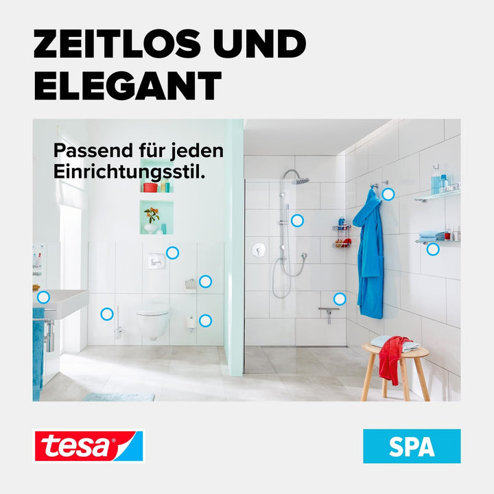tesa SPAA Duschwischer, verchromt, rostfrei, inkl. Halterung und Klebelösung, weiche Gummilippe, 175