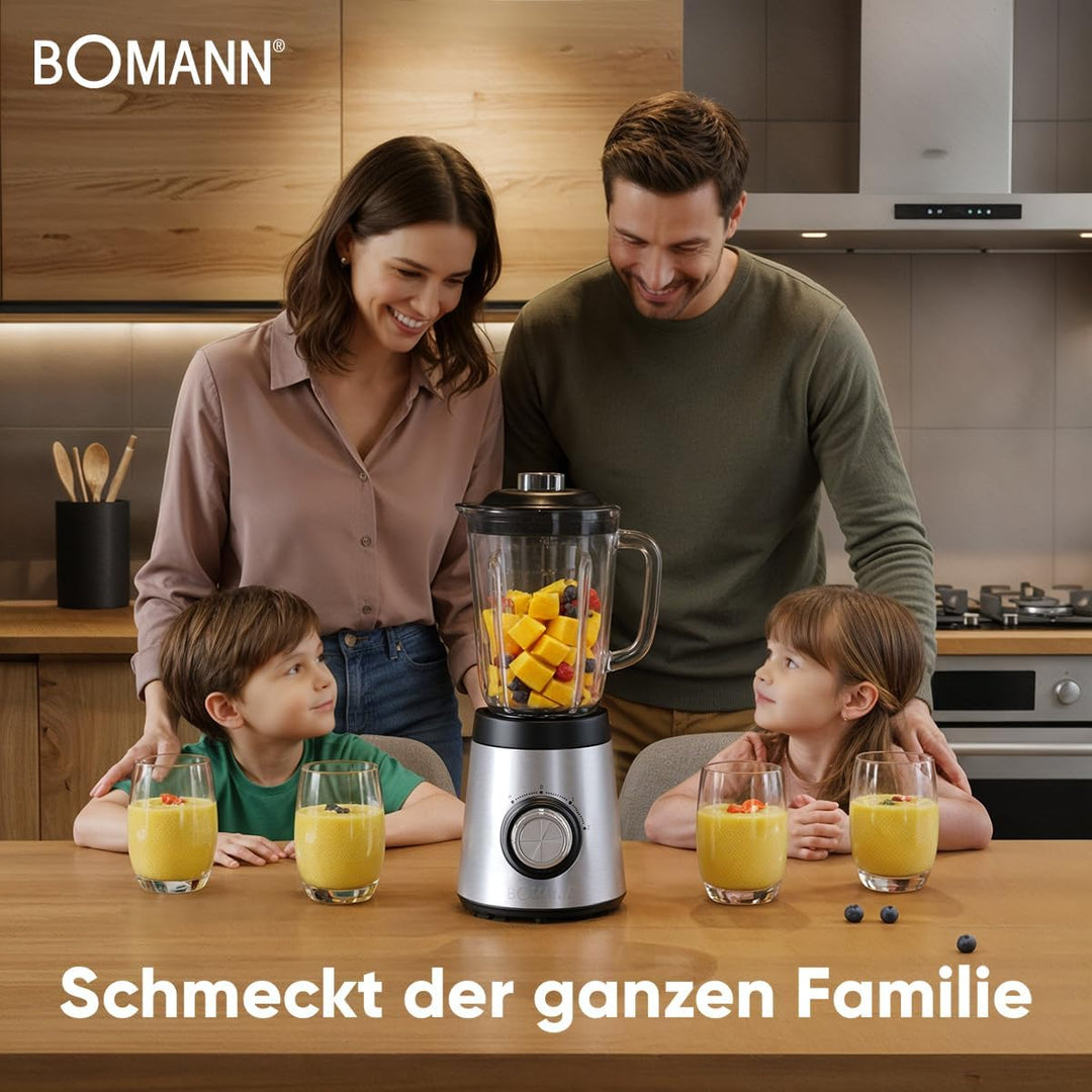 Bomann® Standmixer 700W | Mixer | BPA frei | massives Glas | 4-fach Edelstahl-Messer | 1,5L Smoothie