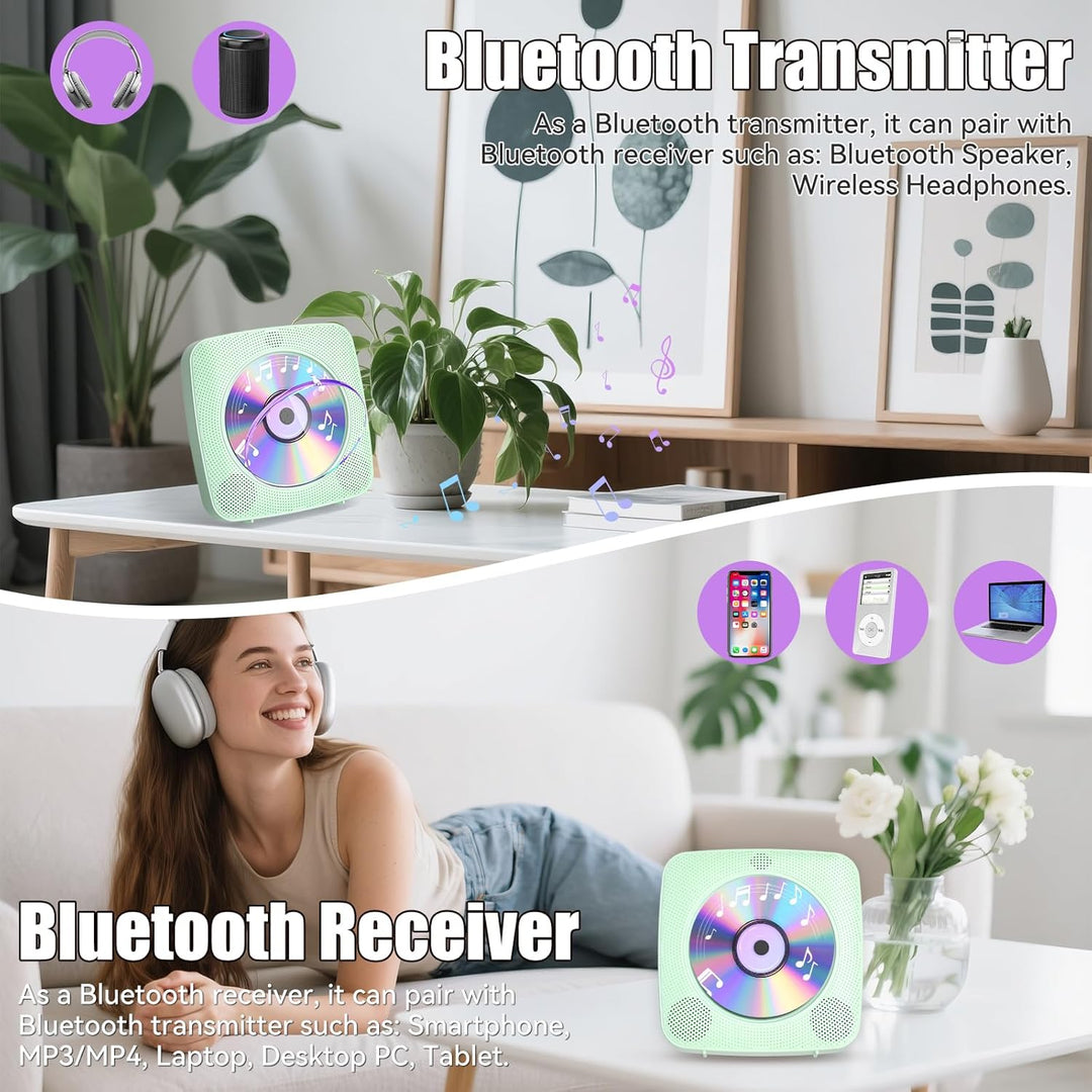 Gueray Desktop CD Player Bluetooth CD-Spieler mit Lautsprechern für Zuhause 1800mAh Tragbarer CD-Pla
