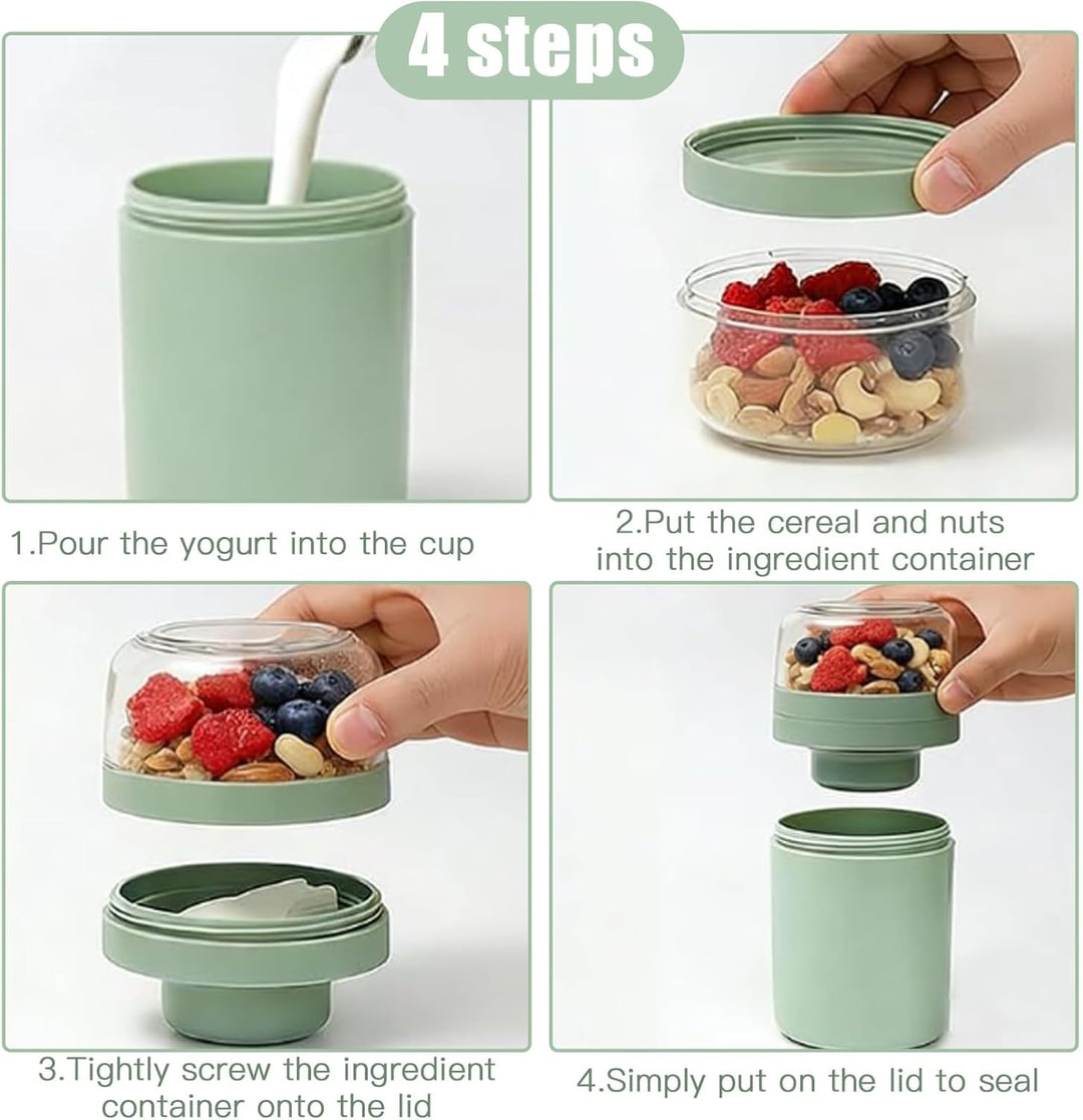 2 Stück Müslibecher To Go, Müslibecher To Go mit Löffel, Sossenbox und Reinigungsbürste 520ML+50ML+2