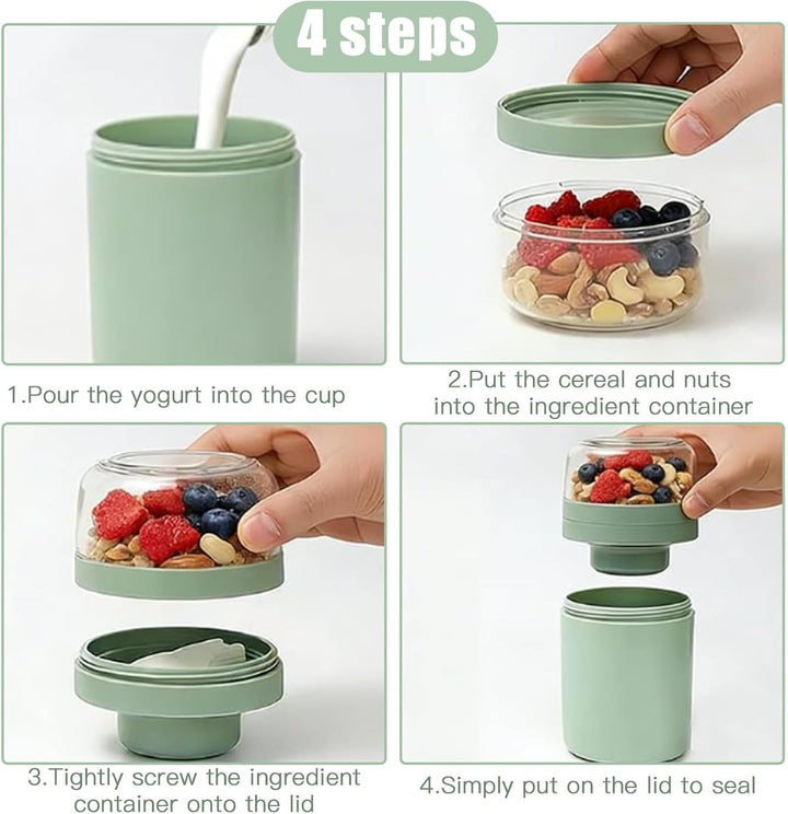 2 Stück Müslibecher To Go, Müslibecher To Go mit Löffel, Sossenbox und Reinigungsbürste 520ML+50ML+2