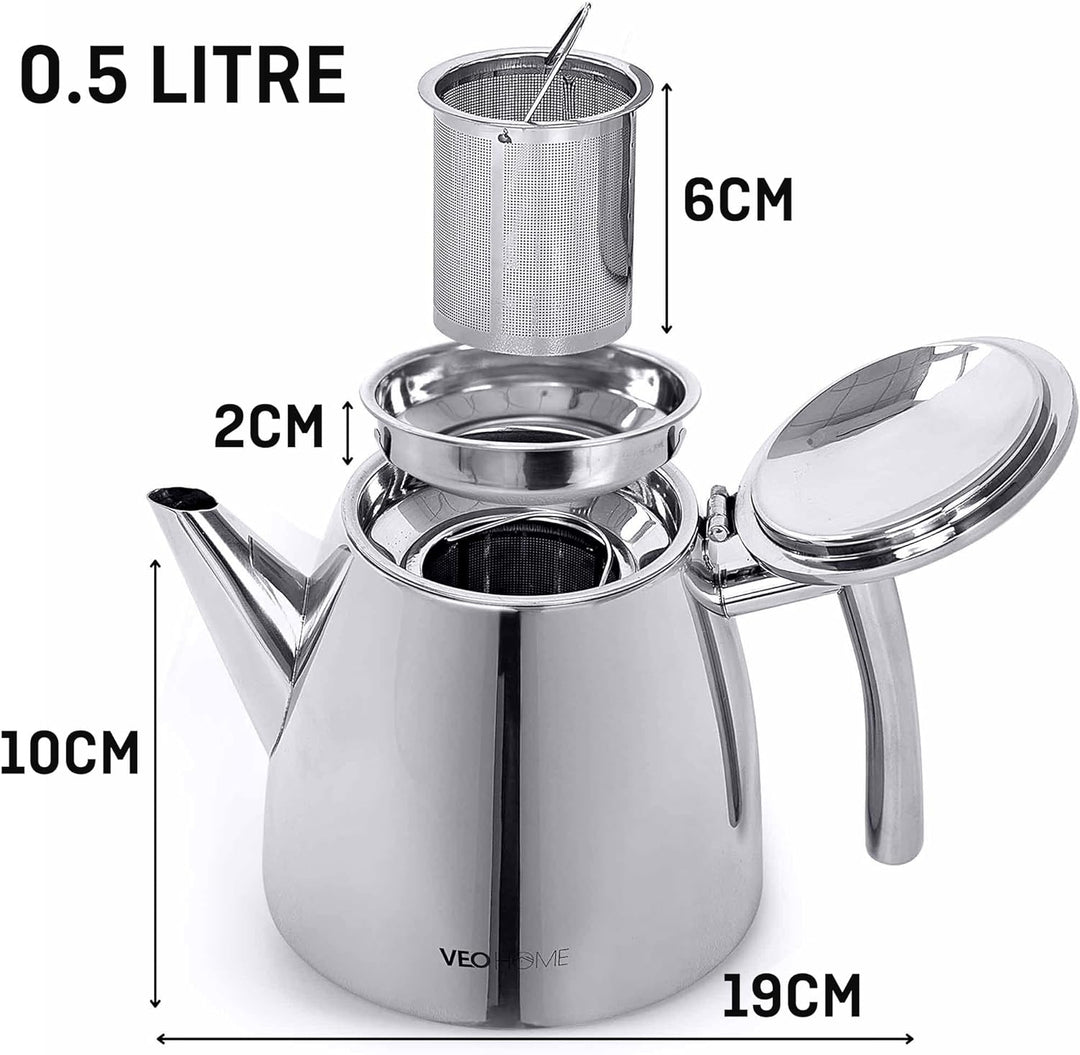 Teekanne aus rostfreiem Edelstahl (0,5L) - Mit Tee-Ei für losen Tee Siebeinsatz - Die doppelwandige