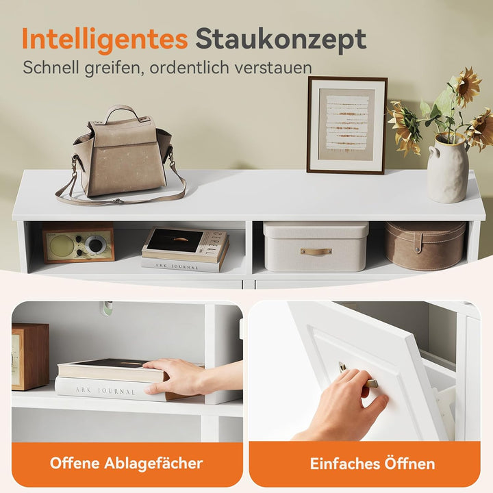 Sweetcrispy Schuhschrank mit 4 Klappen, schmaler Schuhkipper mit offenen Ablagefächern, verstellbare