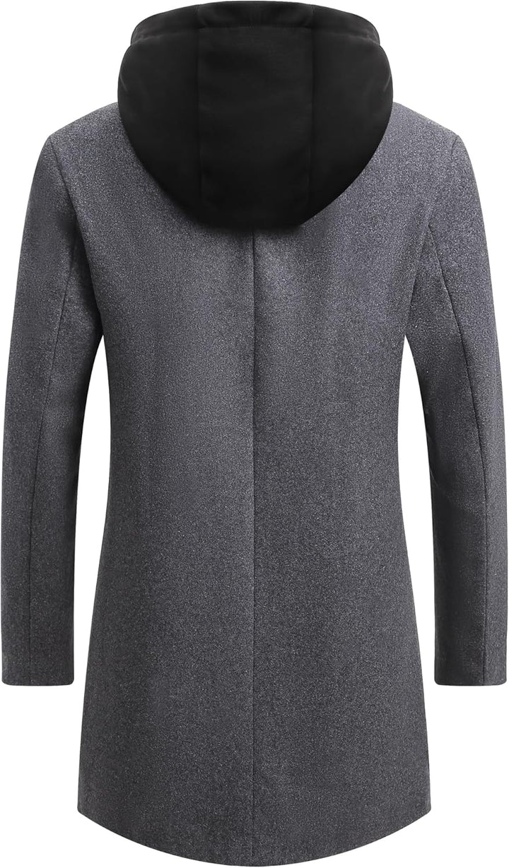 Luckyone Wintermantel Herren Mantel Loose Fit Lang Wollmantel Business Mantel mit Stehkragen Herren