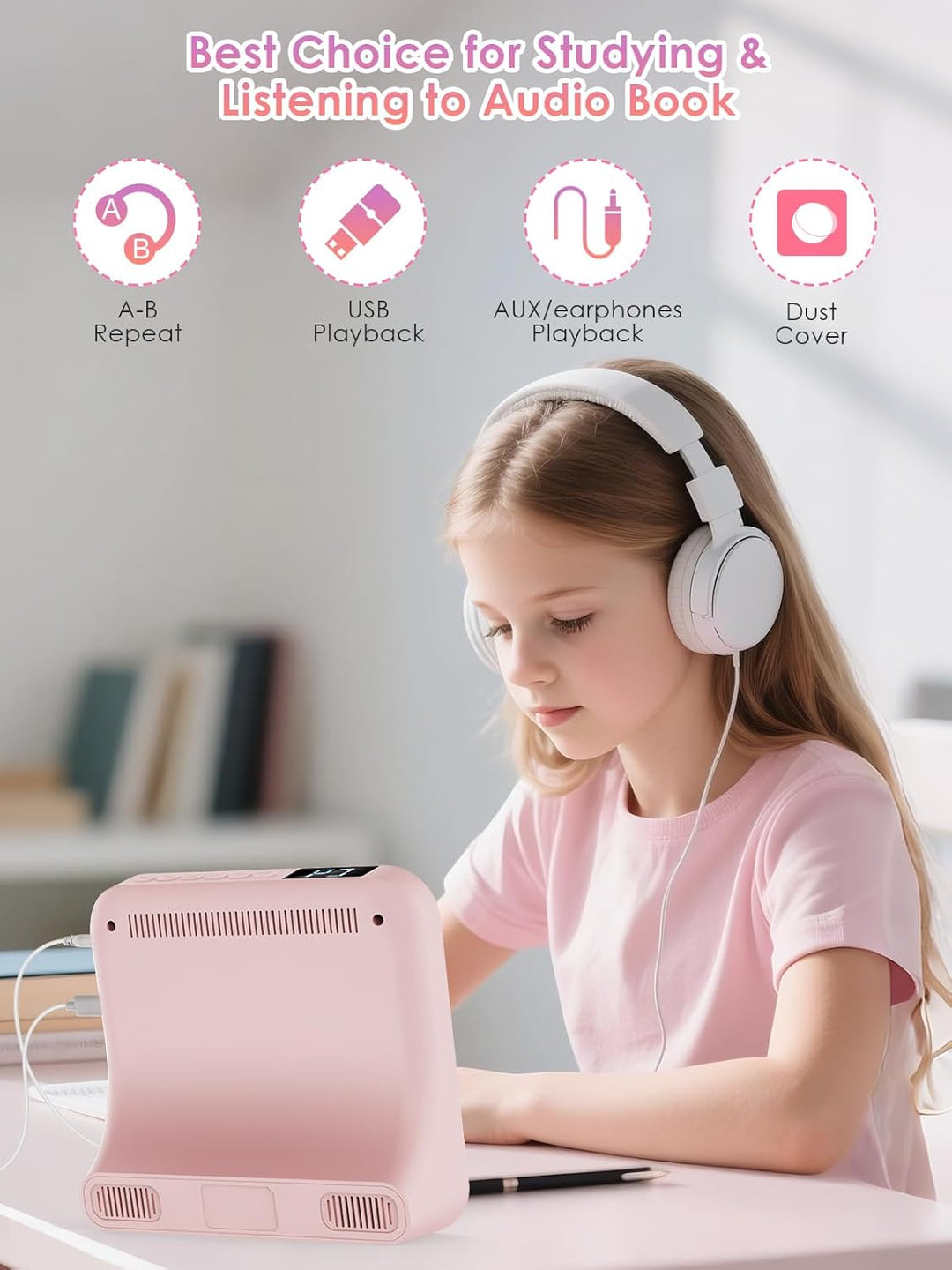 Gueray CD Player Bluetooth CD-Player mit Lautsprecher Unterstützt Fernbedienung Anzeige FM Radio mit