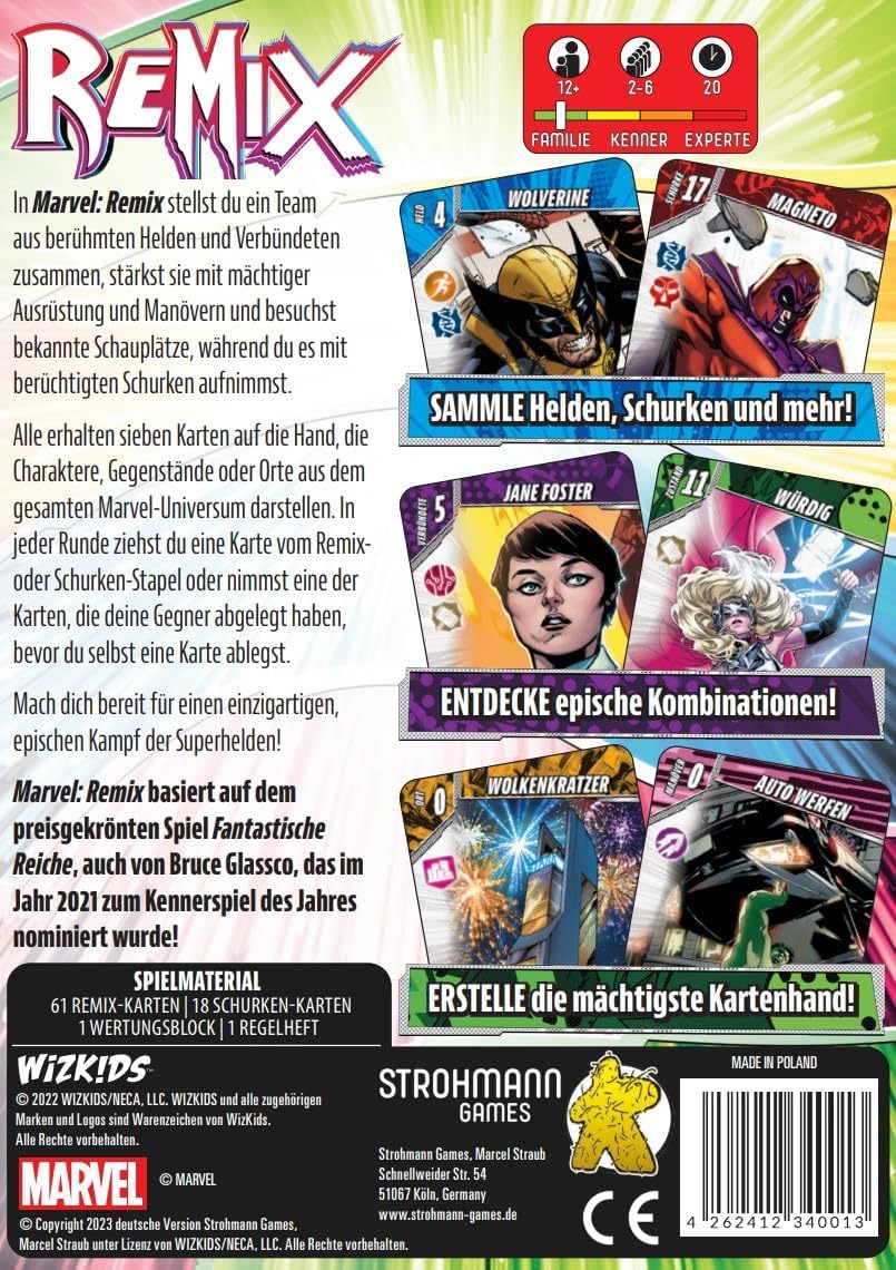 Strohmann Games, Marvel Remix, Familienspiel, Kartenspiel, 2-6 Spieler, Ab 12+ Jahren, 20 Minuten, D