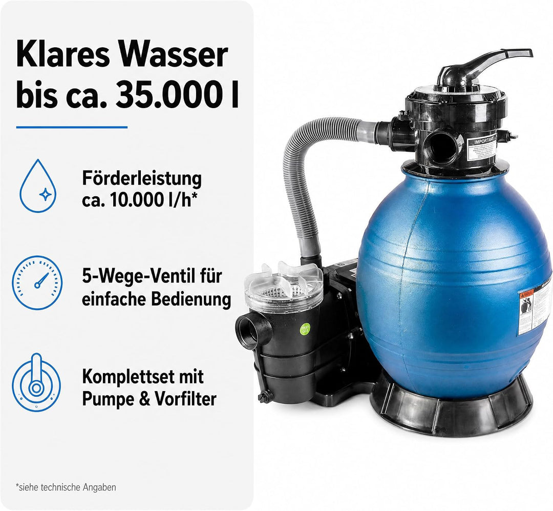 HST Profi Leis Sandfilteranlage 8 m3, 8000 Liter/Std, 250 W | Erweiterbare Filterpumpe mit geringer