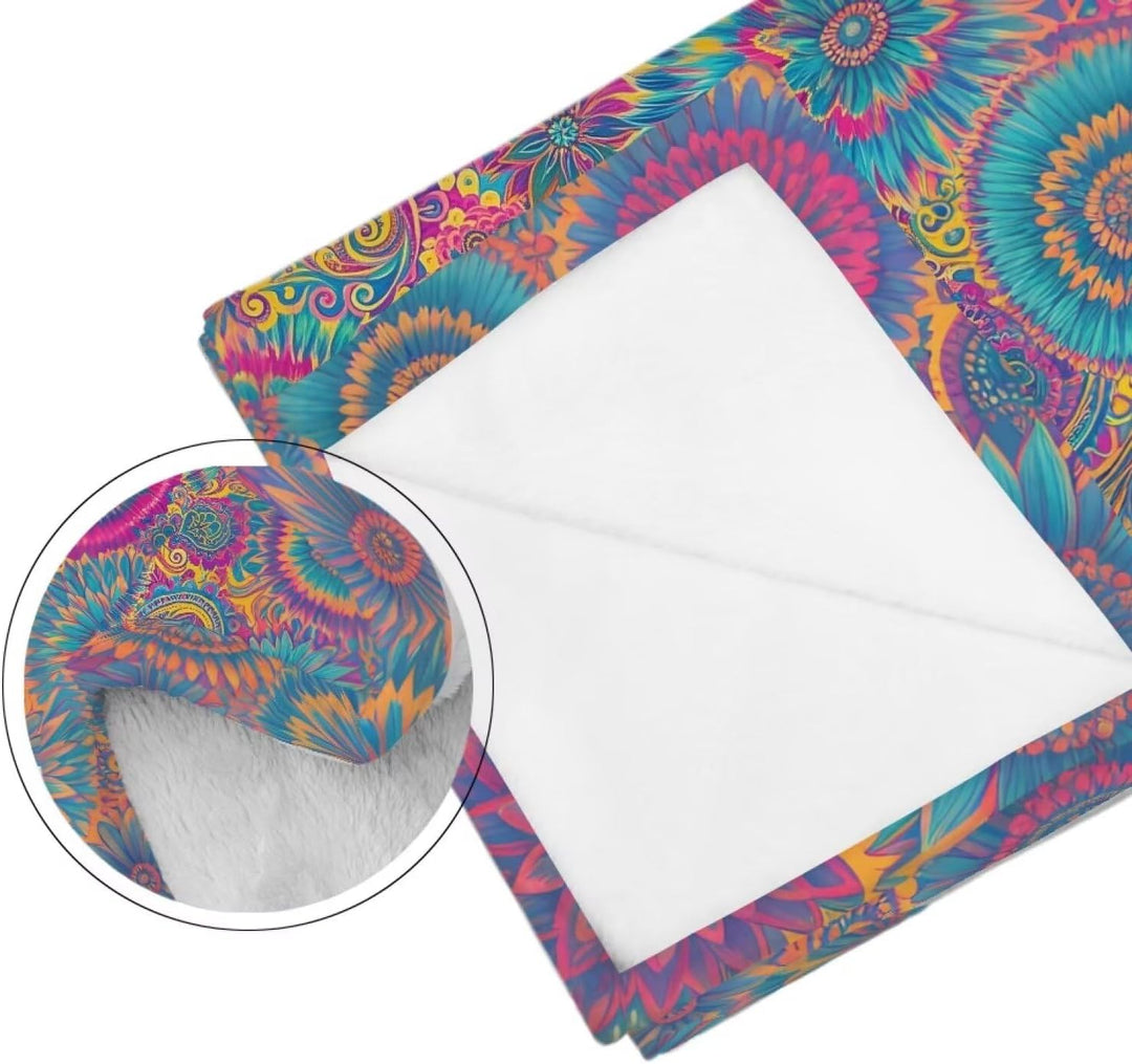 Kuiaobaty Boho-Mandala-Blumen-Fleece-Decke, Bettwäsche, King-Size-Grösse, ethnisches Mandala, Batikf