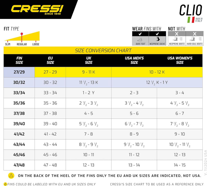 Cressi Clio zum Flossen Schwimmen, Apnoe und Schnorcheln 27/29 Gelb, 27/29 Gelb