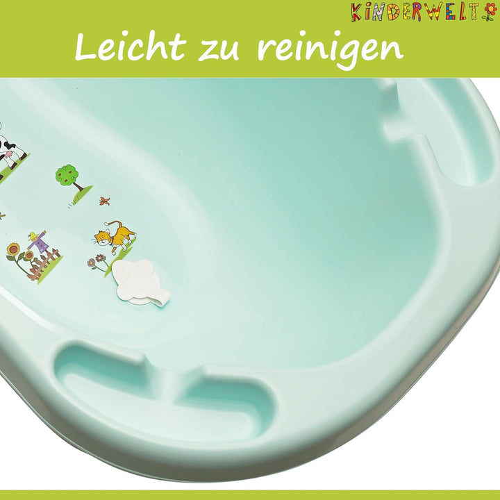KiNDERWELT Babywanne 100 cm - Baby Badewanne mit Funny Farm Motiv - BPA-Frei - Wanne zum Baden für B