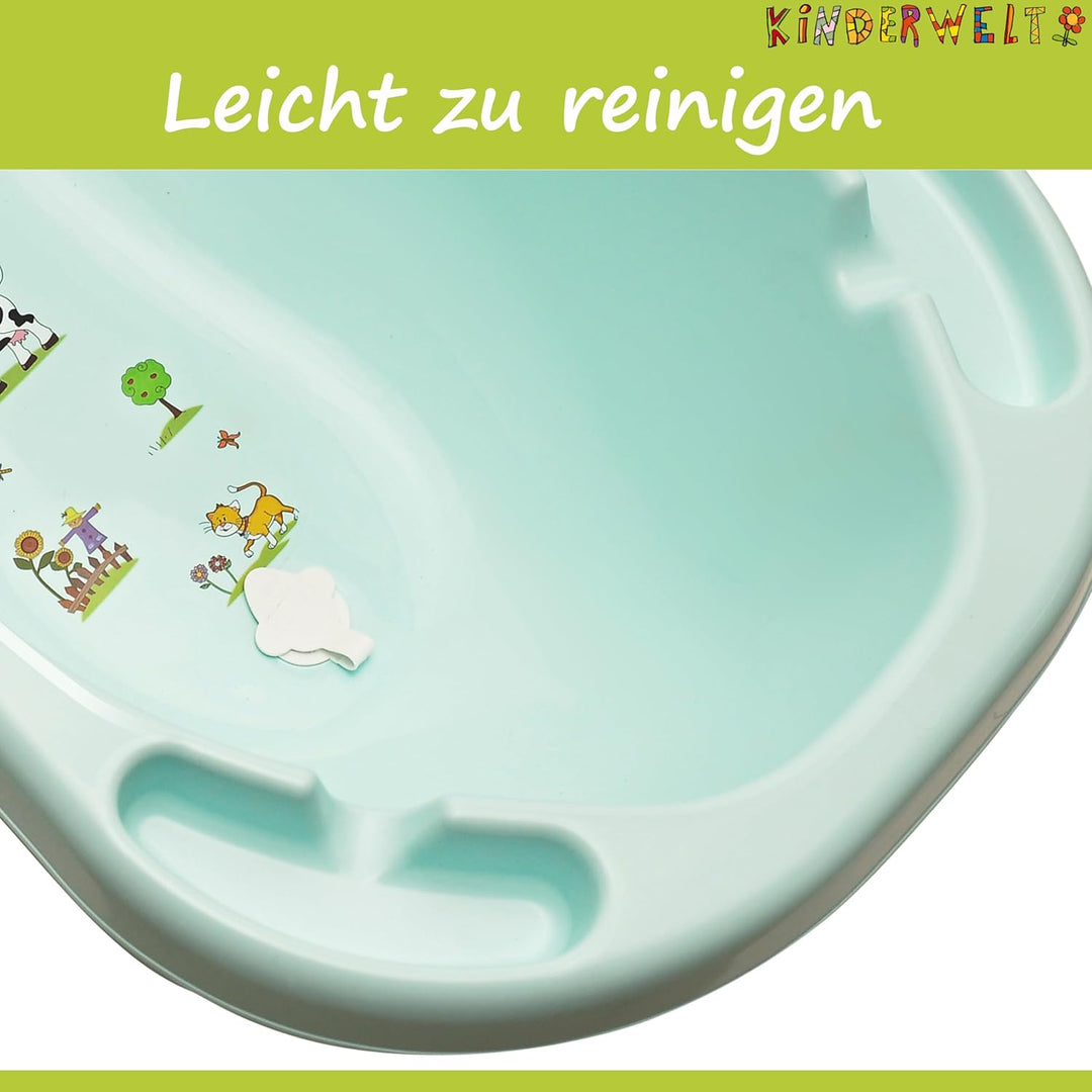 KiNDERWELT Babywanne 100 cm - Baby Badewanne mit Funny Farm Motiv - BPA-Frei - Wanne zum Baden für B