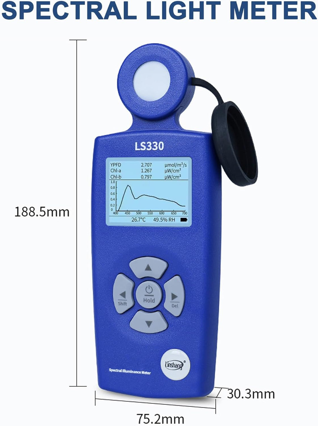 Lichtmessgerät Luxmeter, 0-1,000,000 Lux, CCT/CRI/UV/PPFD/μmol, Spektrales Beleuchtungsstärkemessger