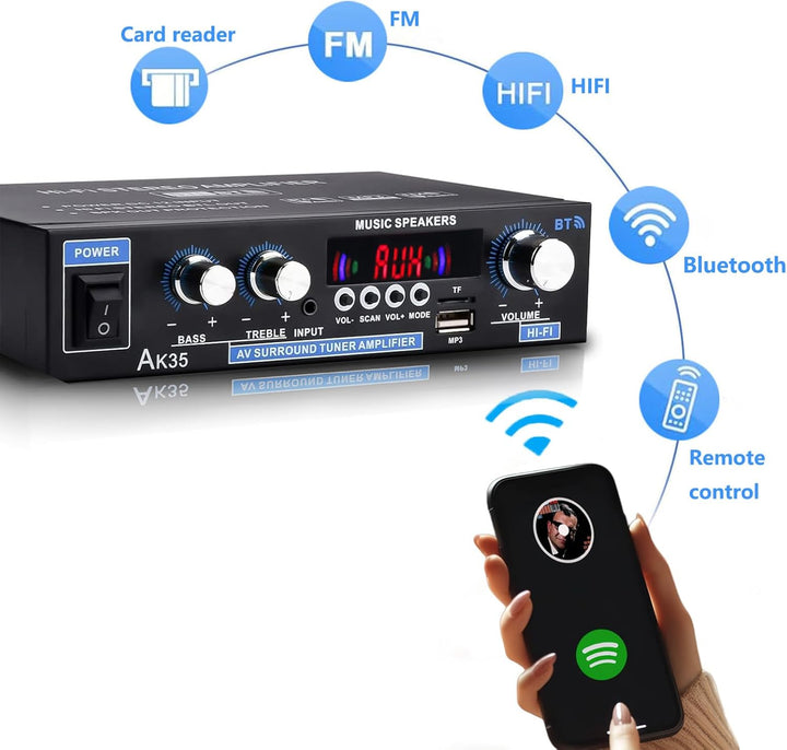 WOOPKER AK35 HiFi-Verstärker, Bluetooth 5.0 Mini Verstärker HiFi Stereo Heimkino Stereo av Receiver