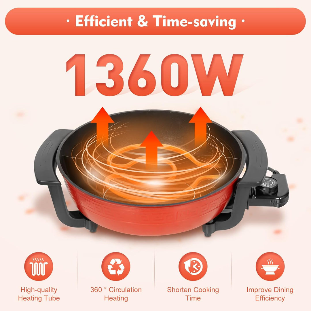 Hot Pot Elektrisch 6L | 1350W Hot Pot Doppelter Topf mit Deckel | Hotpot mit einer präzisen Temperat