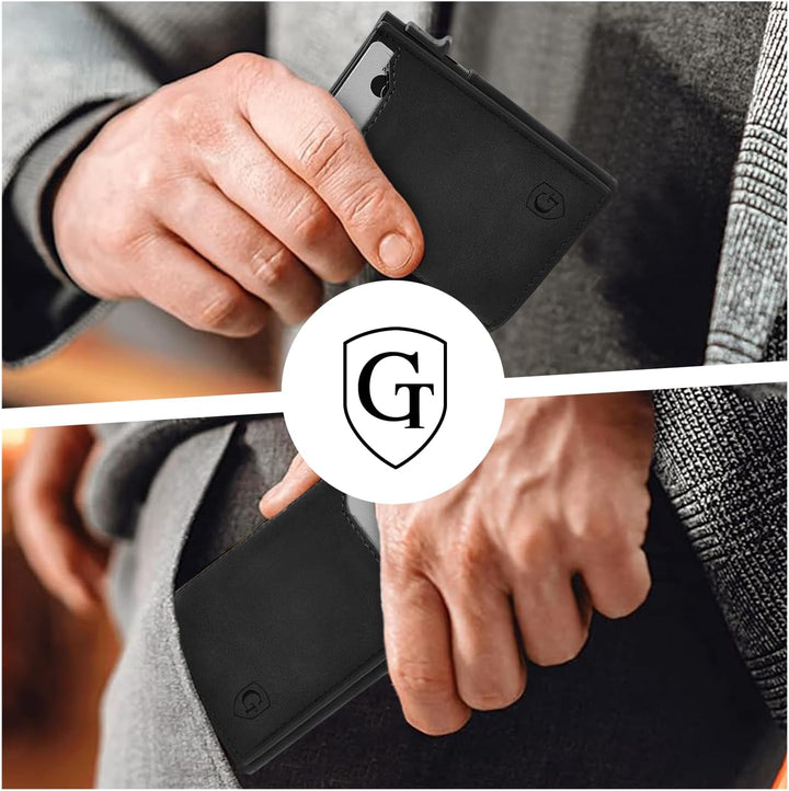 GenTo - Slim Wallet mit Münzfach - Geldbeutel Herren für 10 Karten - Geldbörse mit RFID Schutz - Sma