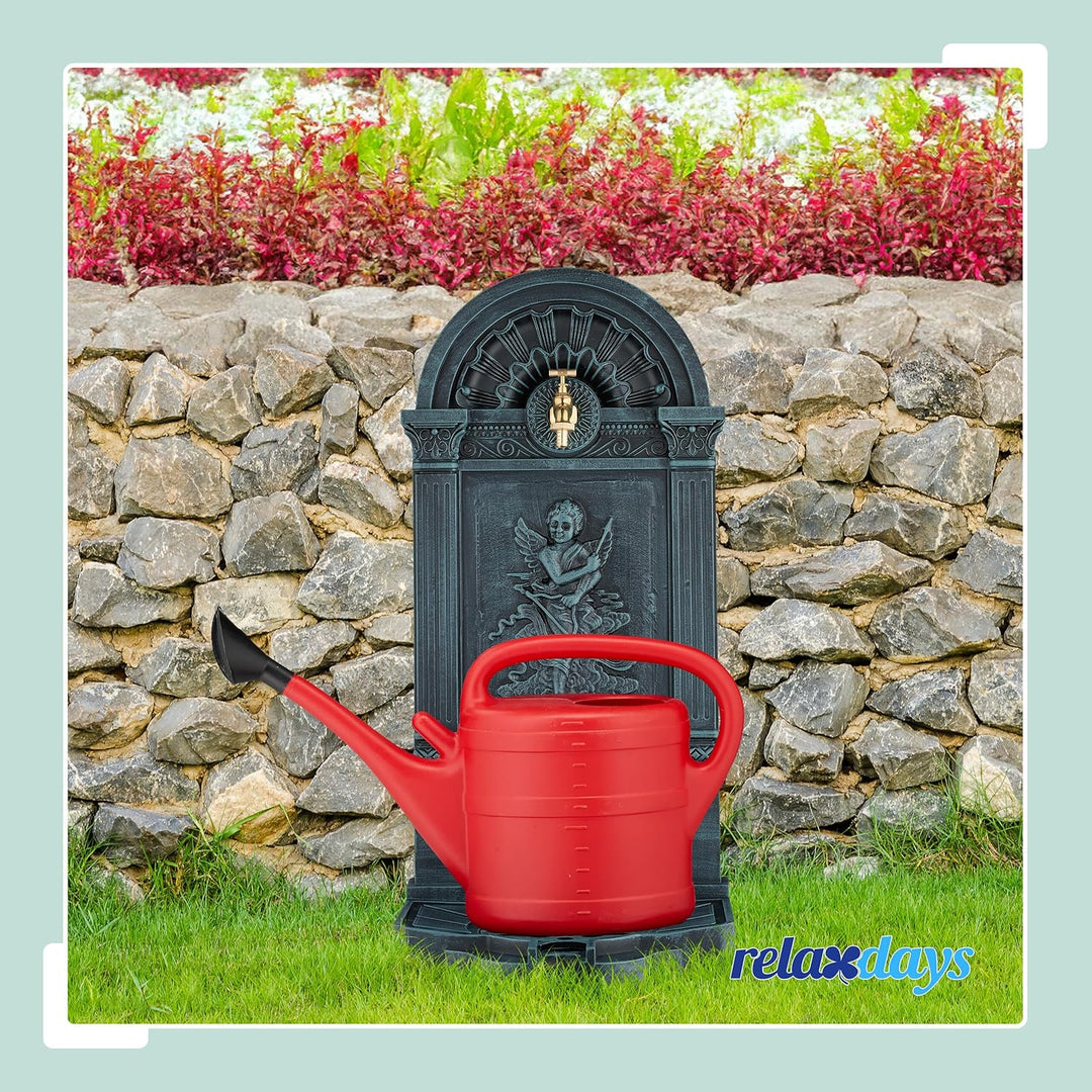 Relaxdays Standbrunnen, antik, Engel-Design, mit Wasserhahn & Becken, HxBxT: 83x39x33 cm, Zapfstelle