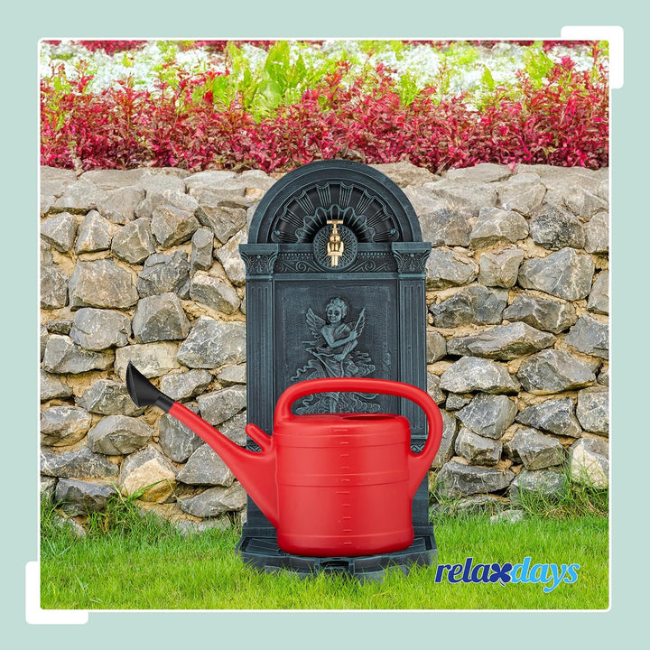 Relaxdays Standbrunnen, antik, Engel-Design, mit Wasserhahn & Becken, HxBxT: 83x39x33 cm, Zapfstelle