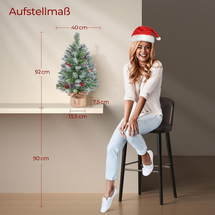 Yaheetech 2 Stück 98 cm Mini Künstlicher Weihnachtsbaum mit Schnee inkl. 50 Warmweiss LED & 70 Roten