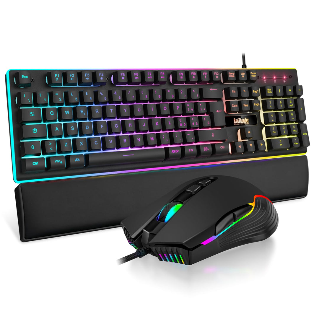 RedThunder K10 Gaming-Tastatur- und Maus-Set, Layout IT Metallplatte und Handballenauflage, RGB-Hint