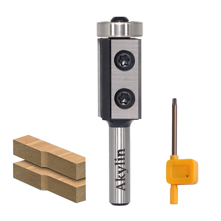 AKYLIN Wendeplatten Bündigfräser 8mm Schaft，2-seitigen Austauschbare Hartmetall Klinge，Bündigfräser