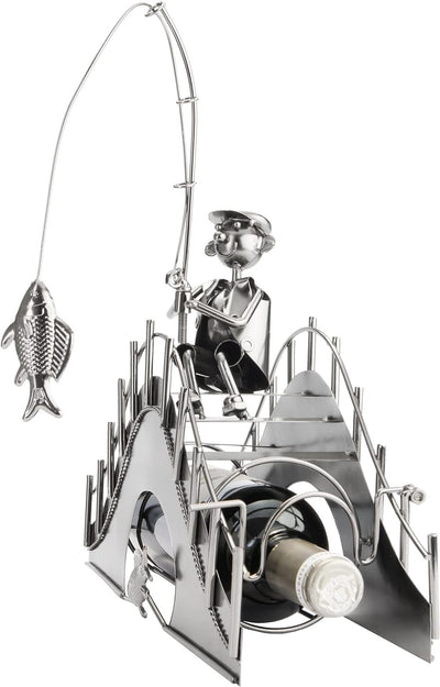 BRUBAKER Flaschenhalter Angler auf Einer Brücke Metall Skulptur Geschenk mit