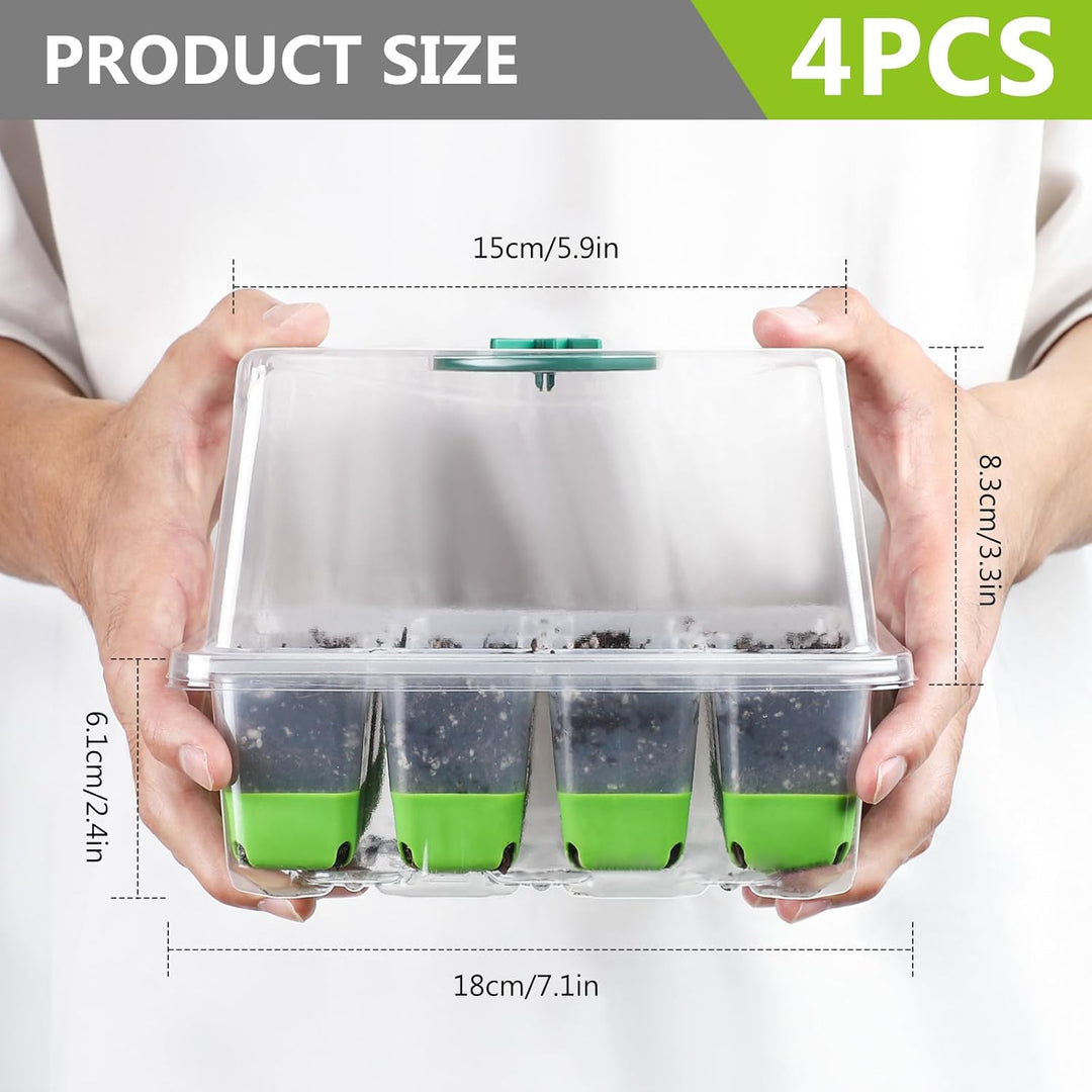 Zimmergewächshaus Anzuchtkasten: Wiederverwendbar Anzuchtplatte Topfplatte 4 Stück 12 Pflanzlöchern,