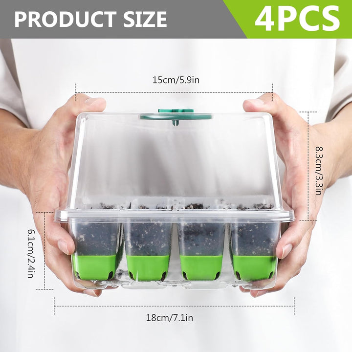 Zimmergewächshaus Anzuchtkasten: Wiederverwendbar Anzuchtplatte Topfplatte 4 Stück 12 Pflanzlöchern,