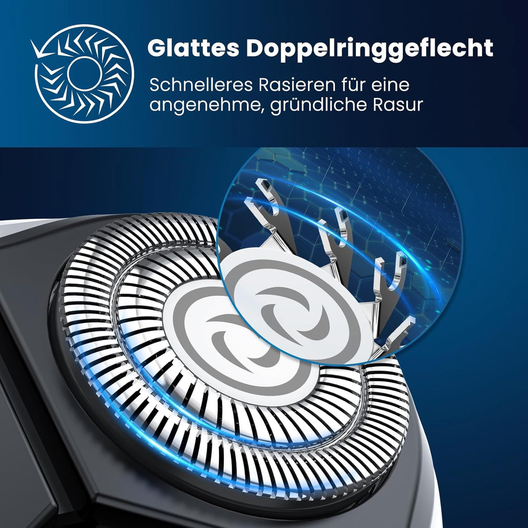 SweetLF [2025 Neu] Rasierer Herren (plus 3 Klingen + 1 Schnellladegerät) mit 3D-Drehkopf, LED-Bildsc
