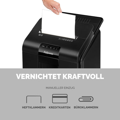 Fellowes Aktenvernichter Autofeed, 100 Blatt Minicut (P4), Papierschredder Hybrid mit automatischem