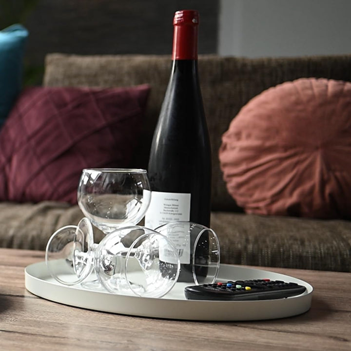 CeleBig® Deko Tablett Rund ø30cm | Dekoteller und Dekotablett aus Metall Weiss | Serviertablett Weis