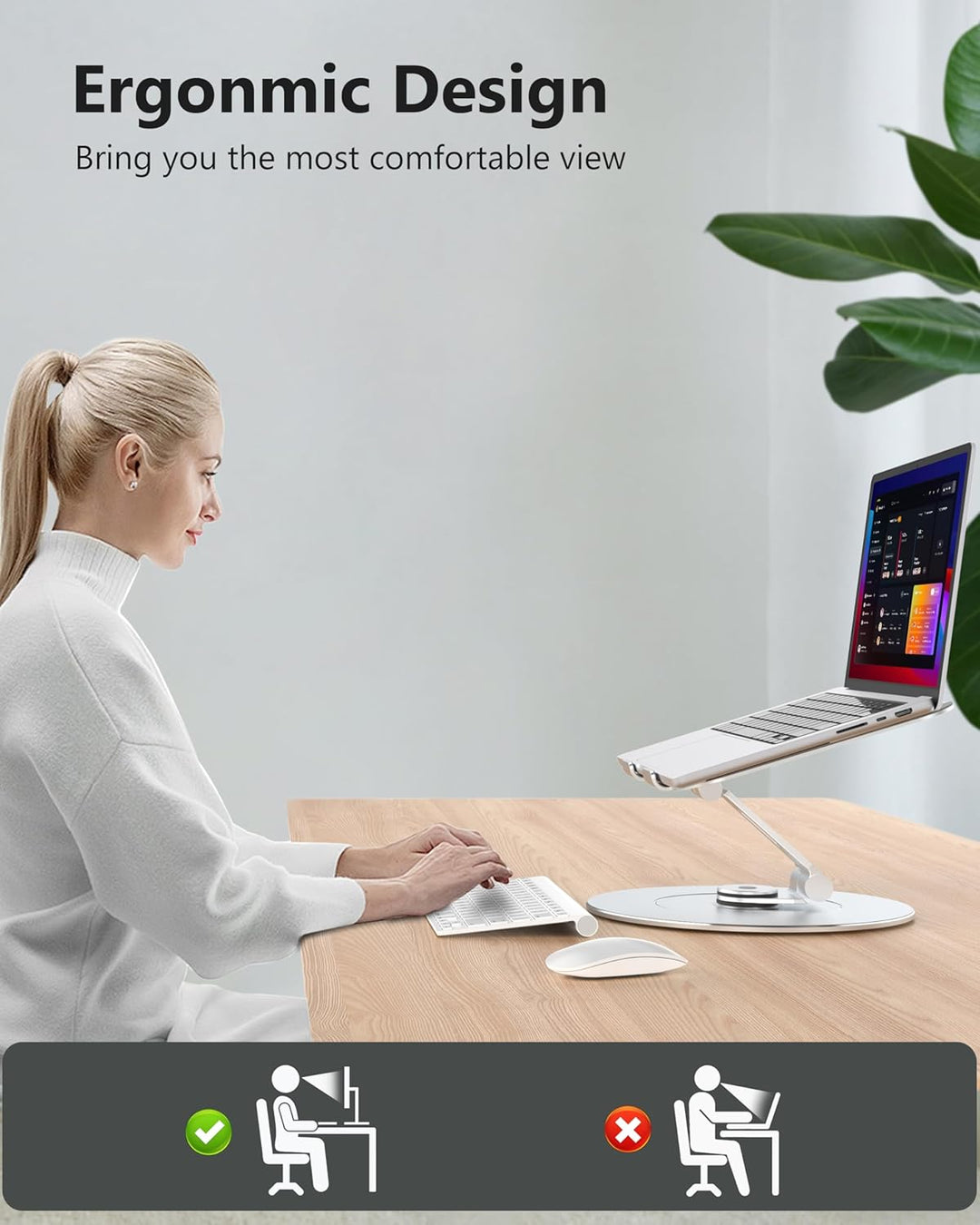 LOXP Verstellbarer Laptop-Ständer aus Aluminium für Schreibtisch, tragbar, um 360 Grad drehbar, höhe