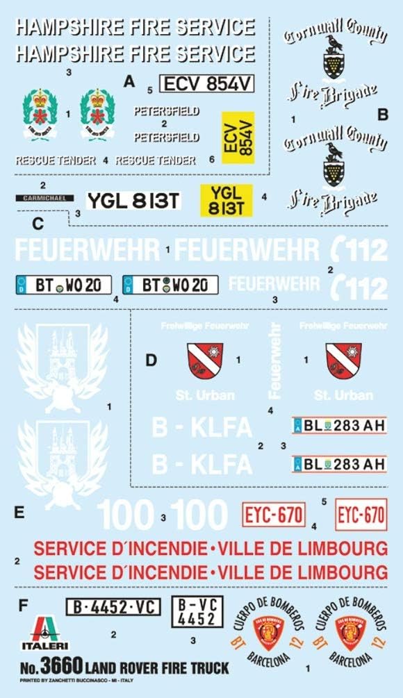 ITALERI 3660S - 1:24 Land Rover Fire Truck , Modellbau, Bausatz, Standmodellbau, Basteln, Hobby, Kle